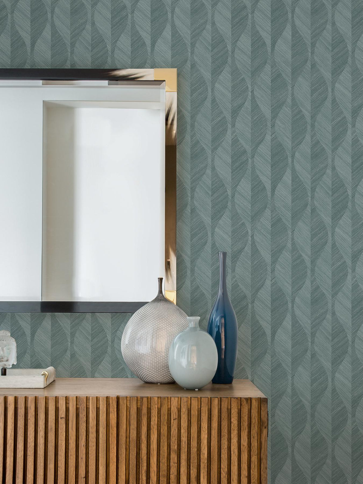 Advantage Oresome Teal Ogee Wallpaper