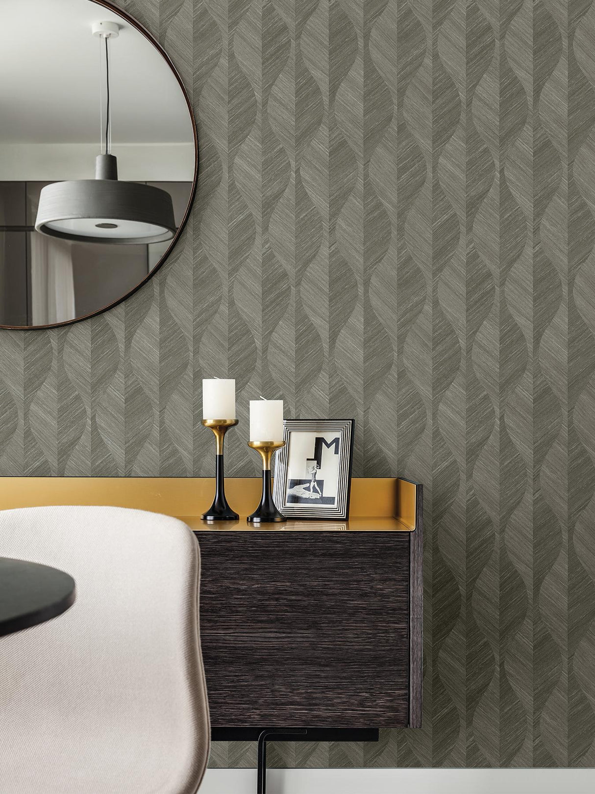 Advantage Oresome Dark Grey Ogee Wallpaper