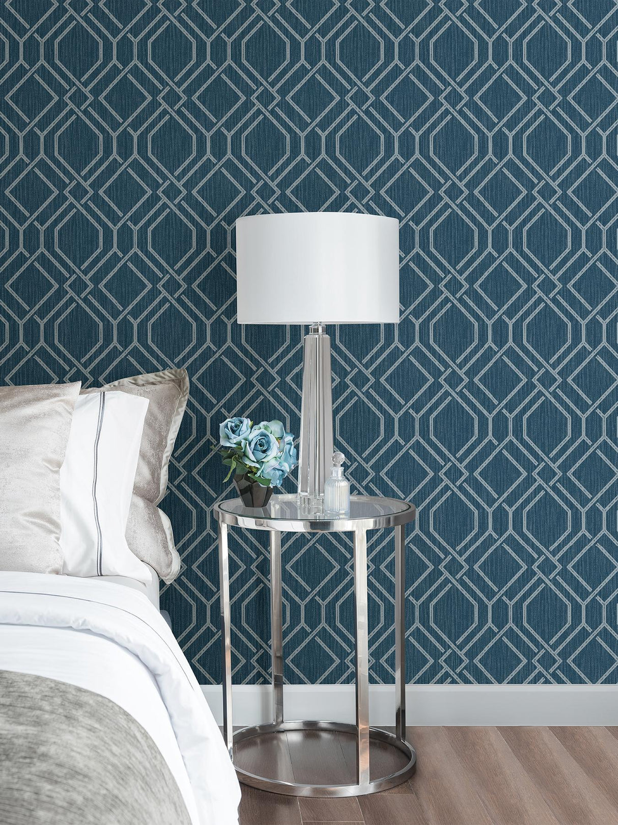 Advantage Frege Blue Trellis Wallpaper