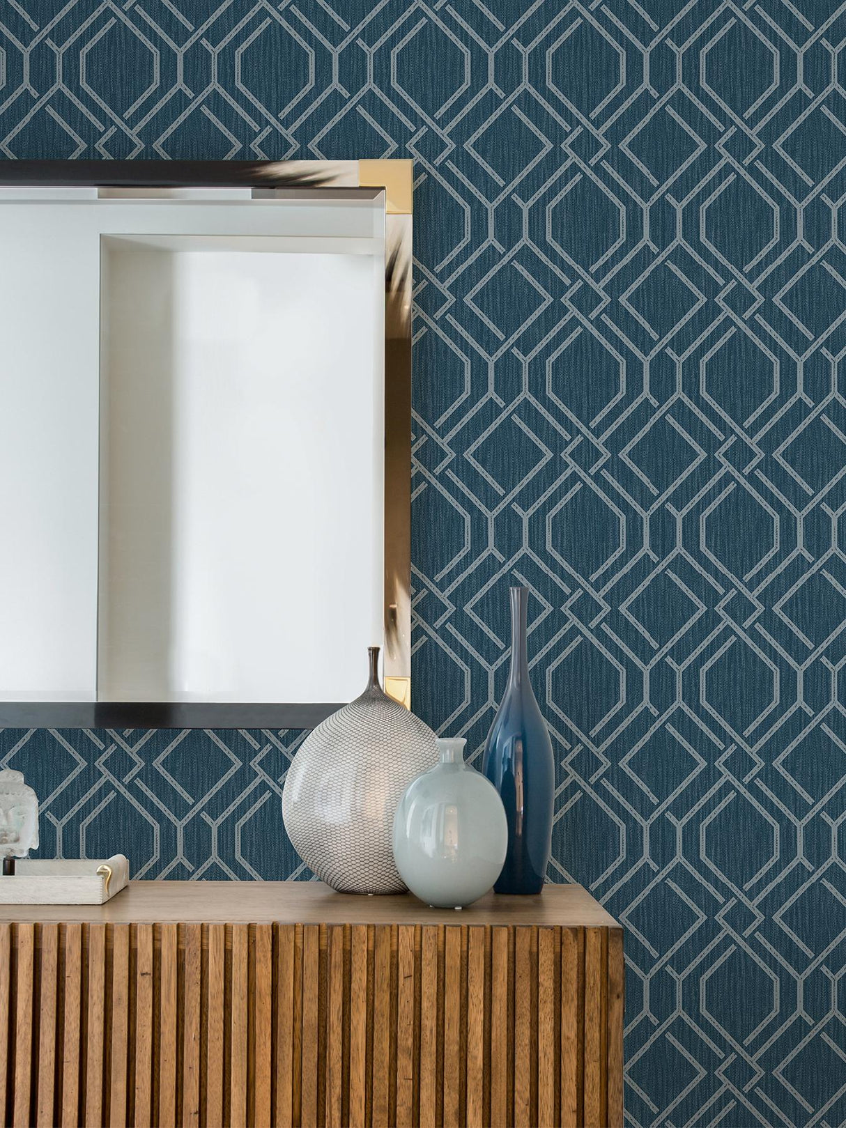 Advantage Frege Blue Trellis Wallpaper