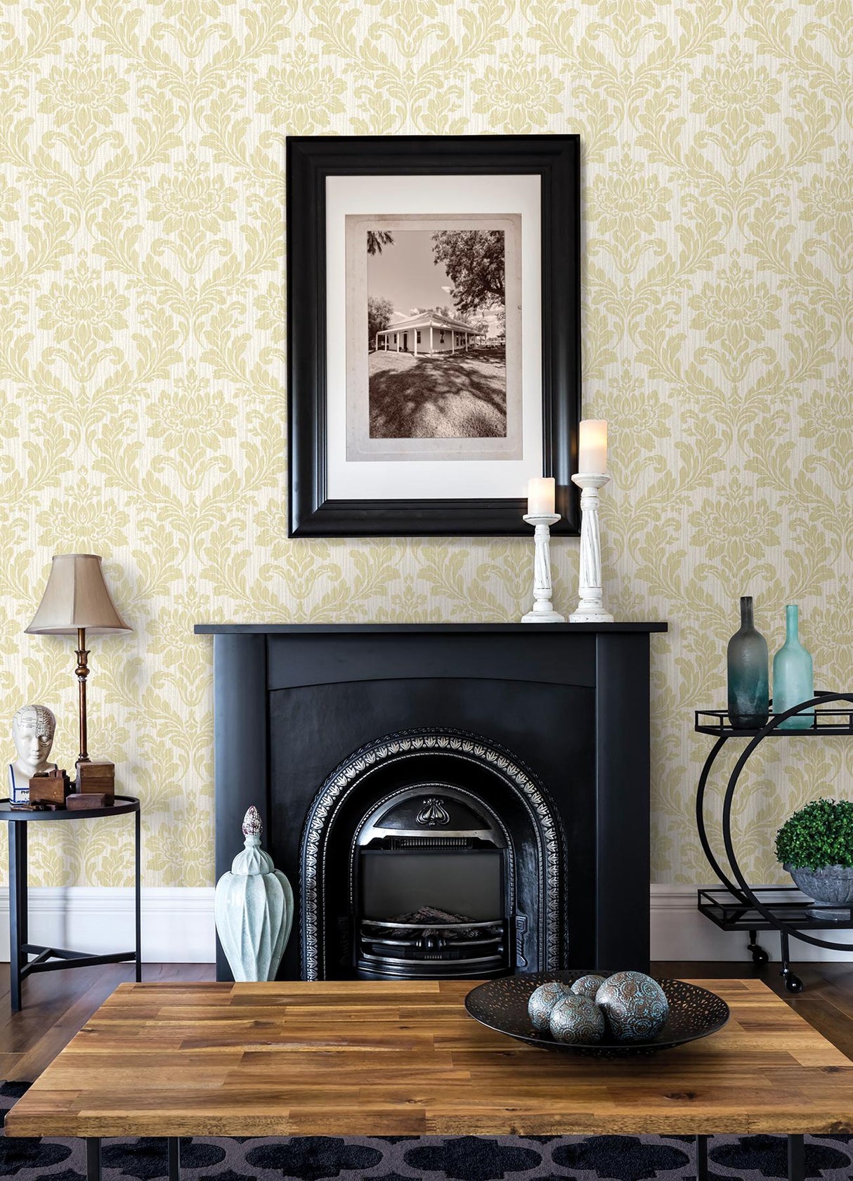 Advantage Galois Gold Damask Wallpaper