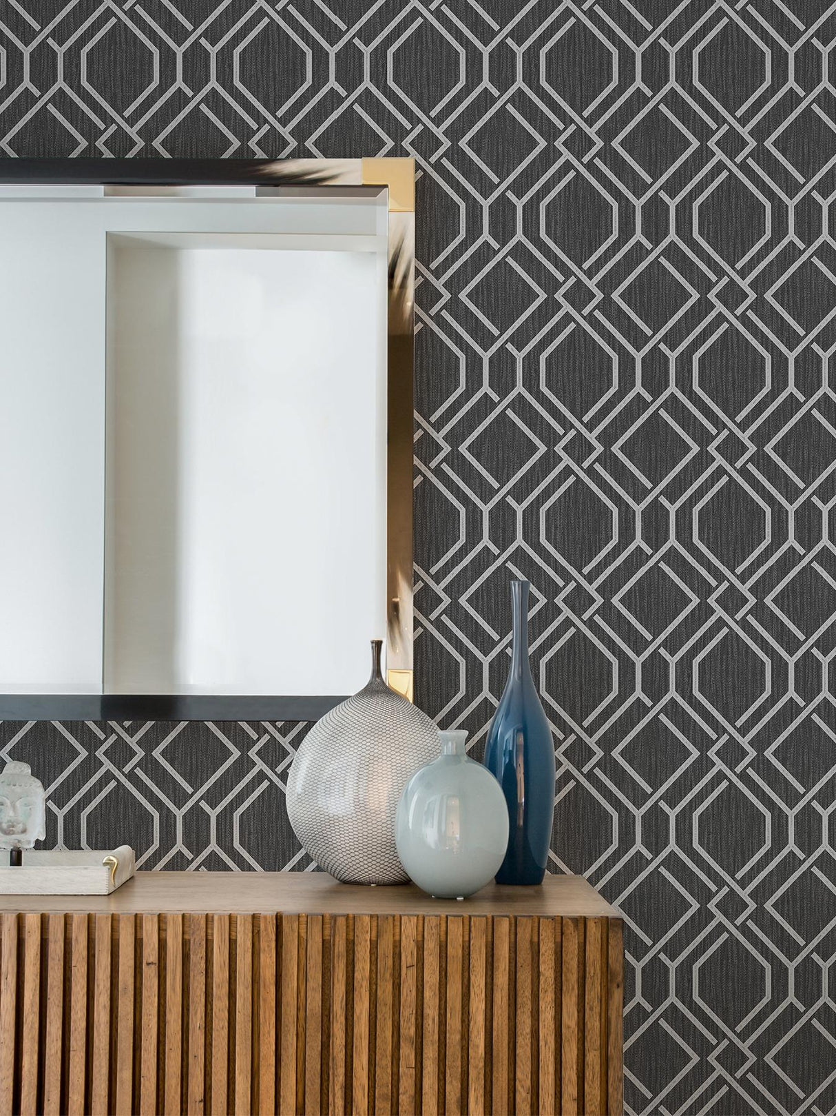 Advantage Frege Charcoal Trellis Wallpaper