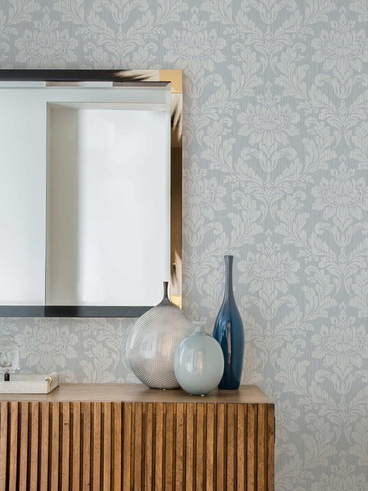 Advantage Galois Light Blue Damask Wallpaper