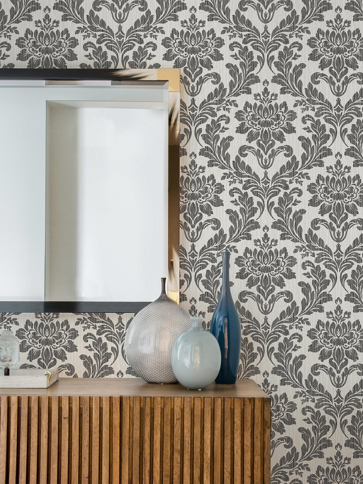 Advantage Galois Black Damask Wallpaper
