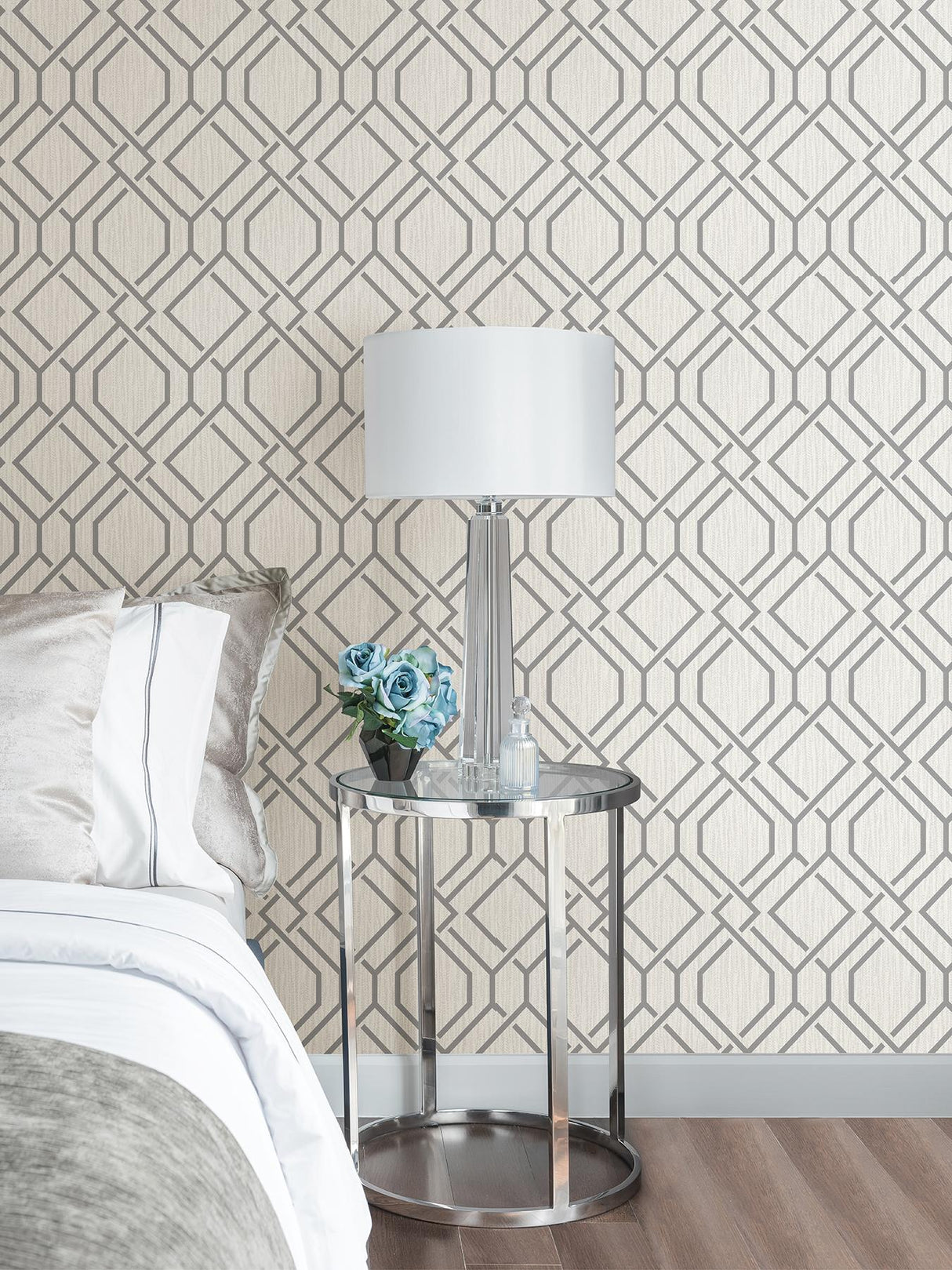 Advantage Frege Grey Trellis Wallpaper