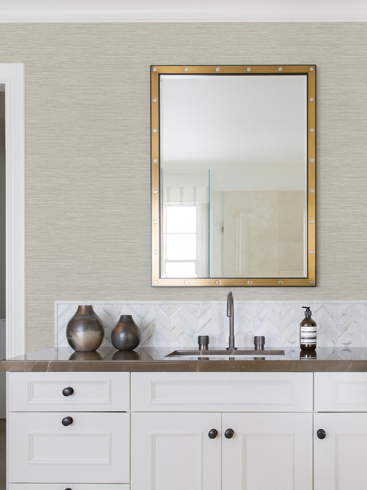 Advantage Cantor Beige Faux Grasscloth Wallpaper