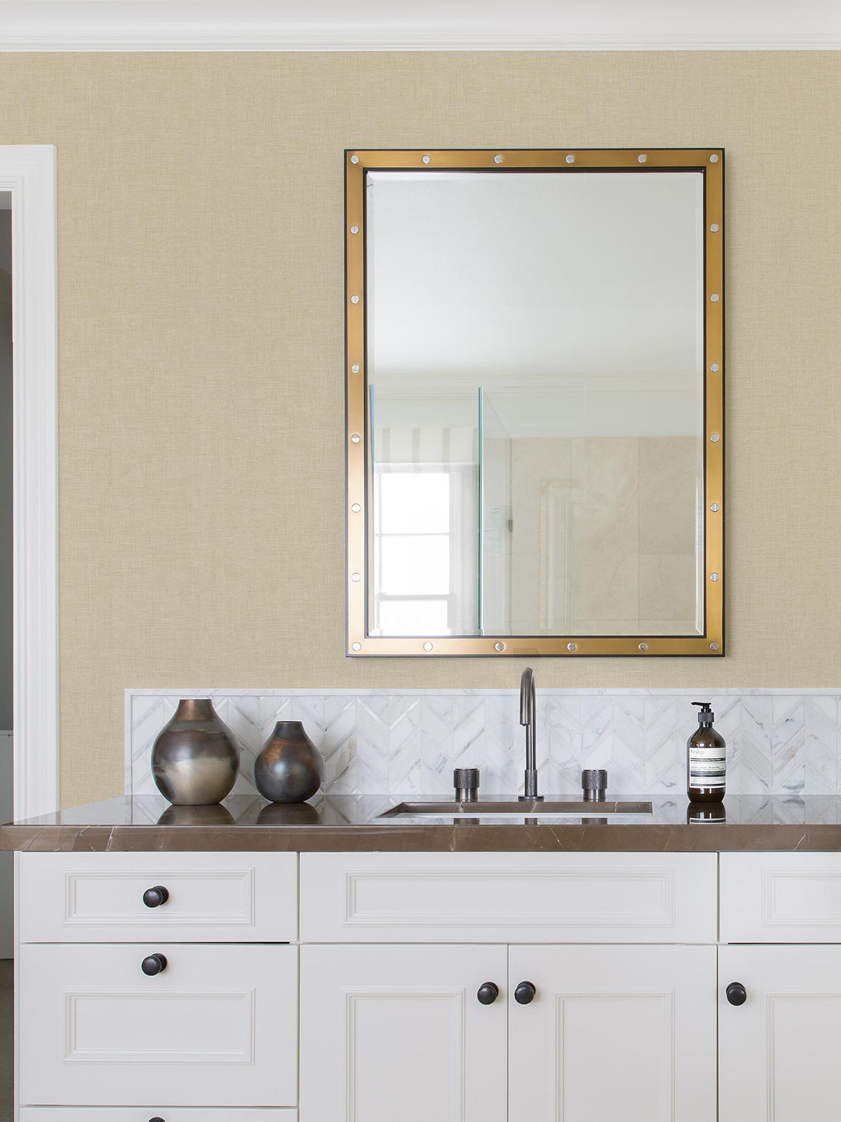 Advantage Wallis Beige Faux Linen Wallpaper
