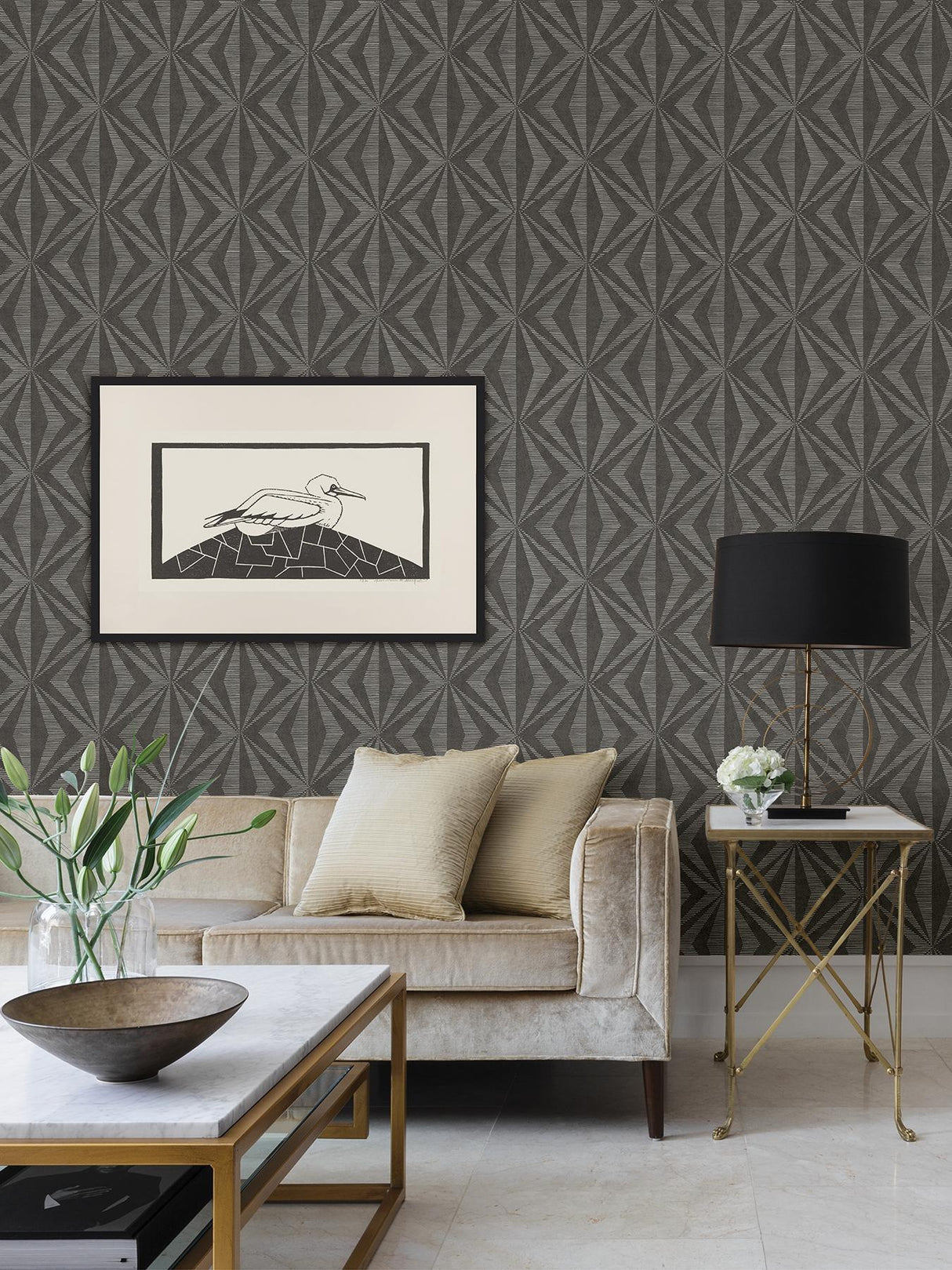 Advantage Monge Charcoal Geometric Wallpaper