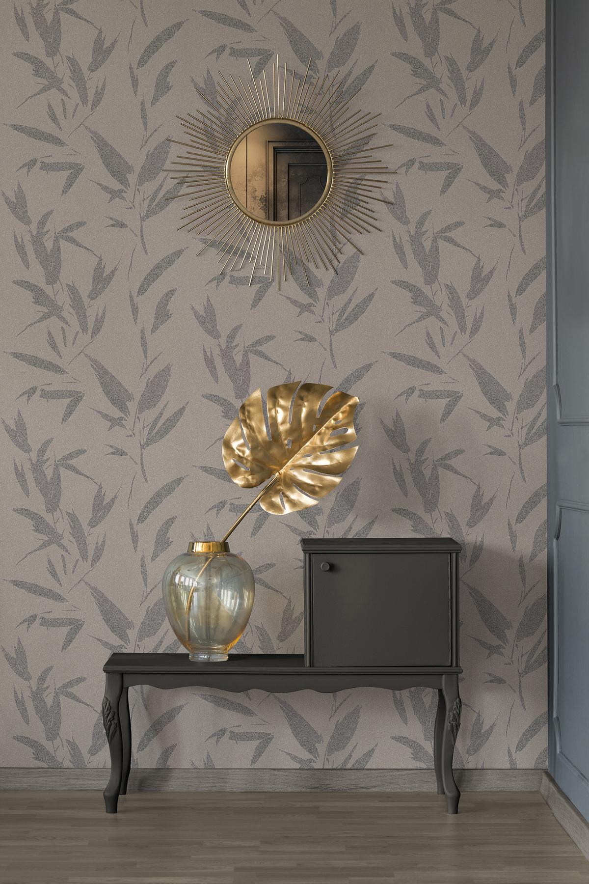 Advantage Kaiya Grey Leaves Wallpaper