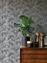 Advantage Suki Grey Leaves Wallpaper