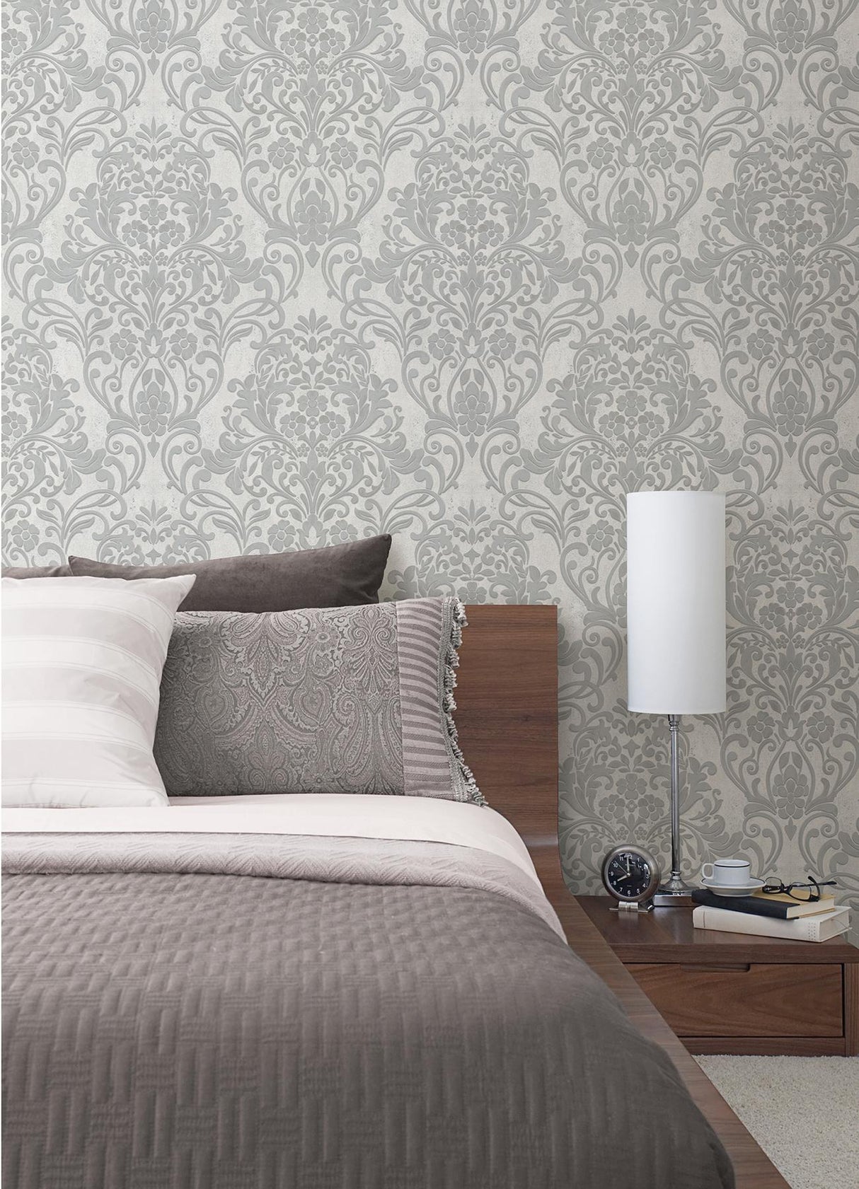 Advantage Anders Silver Damask Wallpaper