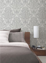 Advantage Anders Silver Damask Wallpaper