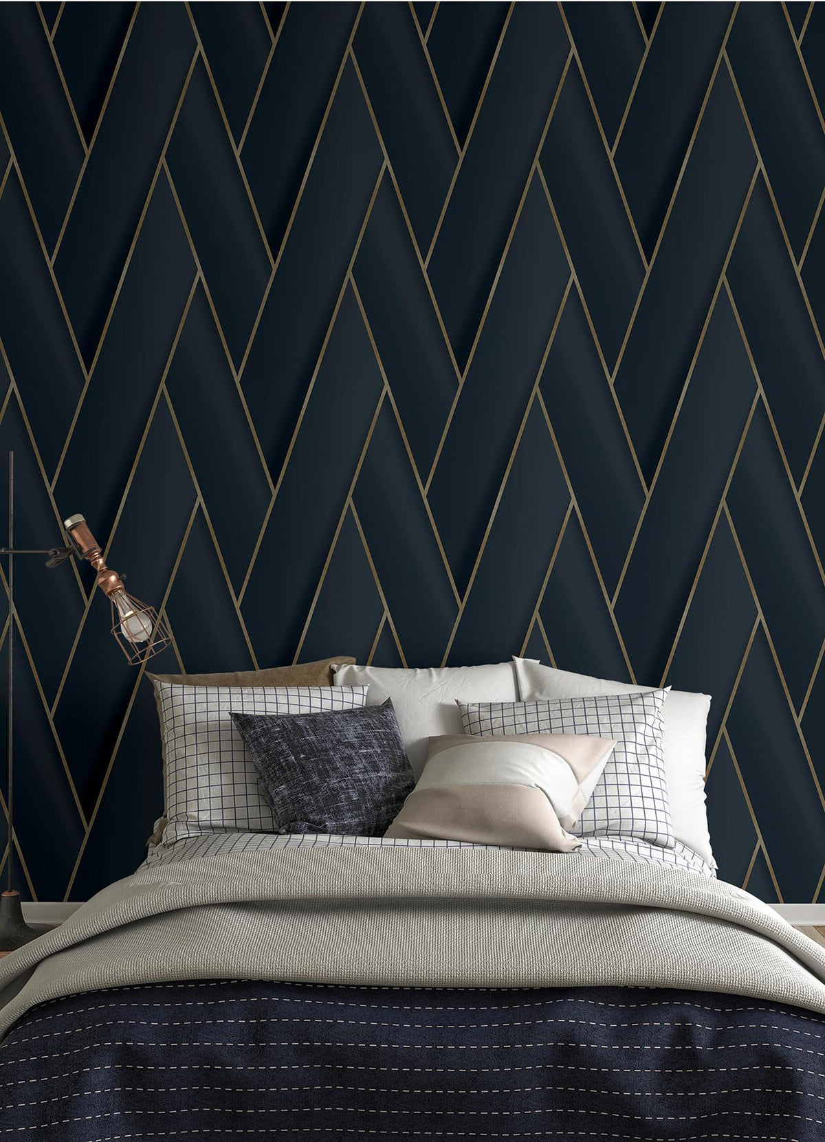 Advantage Manfred Navy Modern Herringbone Wallpaper