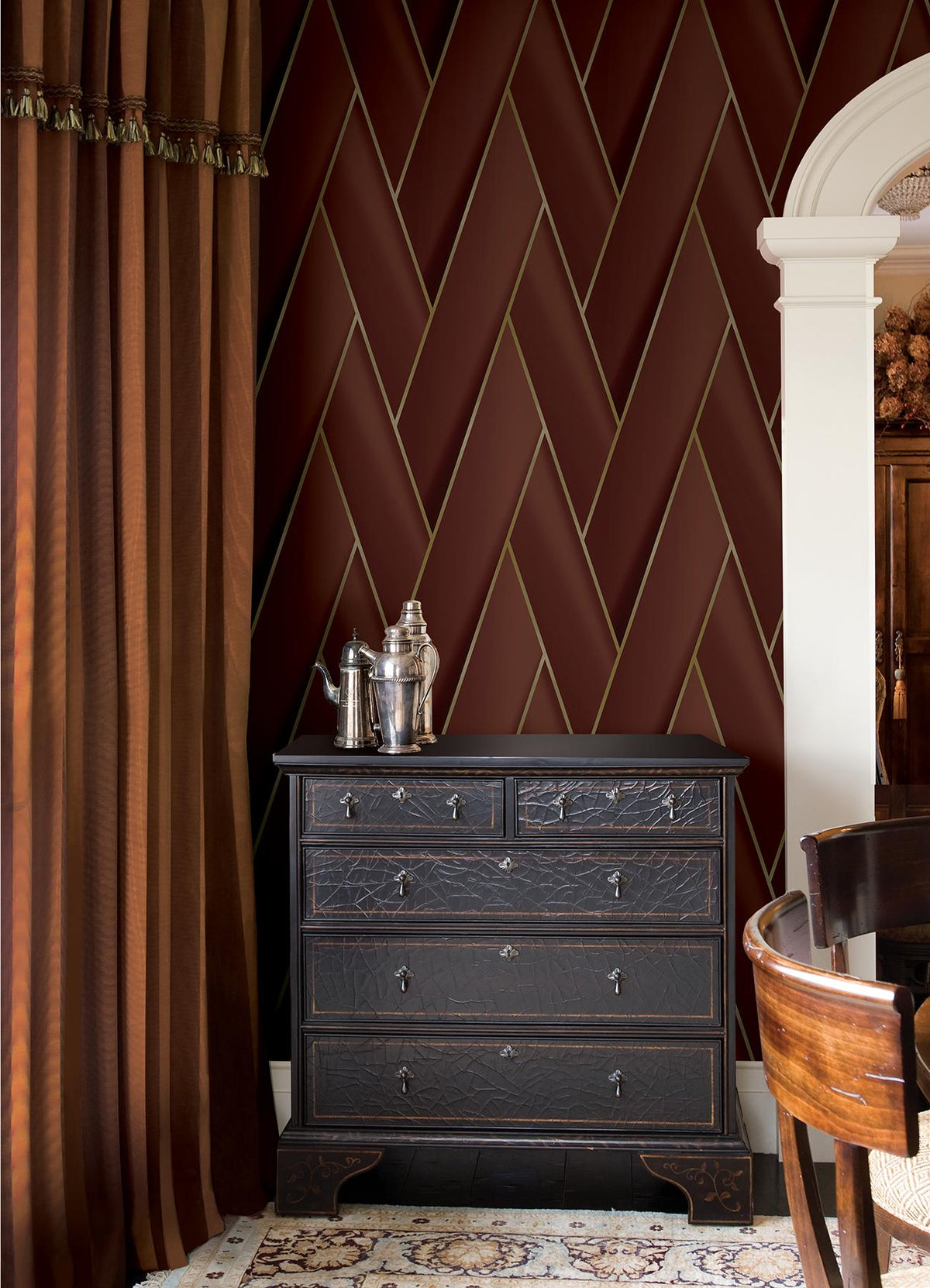 Advantage Manfred Ruby Modern Herringbone Wallpaper
