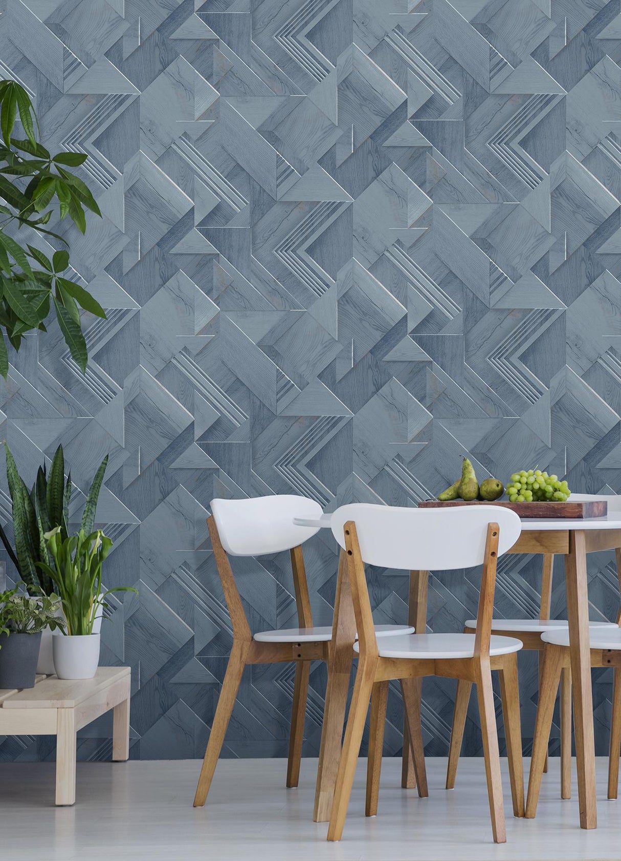Advantage Cassian Denim Wood Geometric Wallpaper