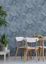 Advantage Cassian Denim Wood Geometric Wallpaper