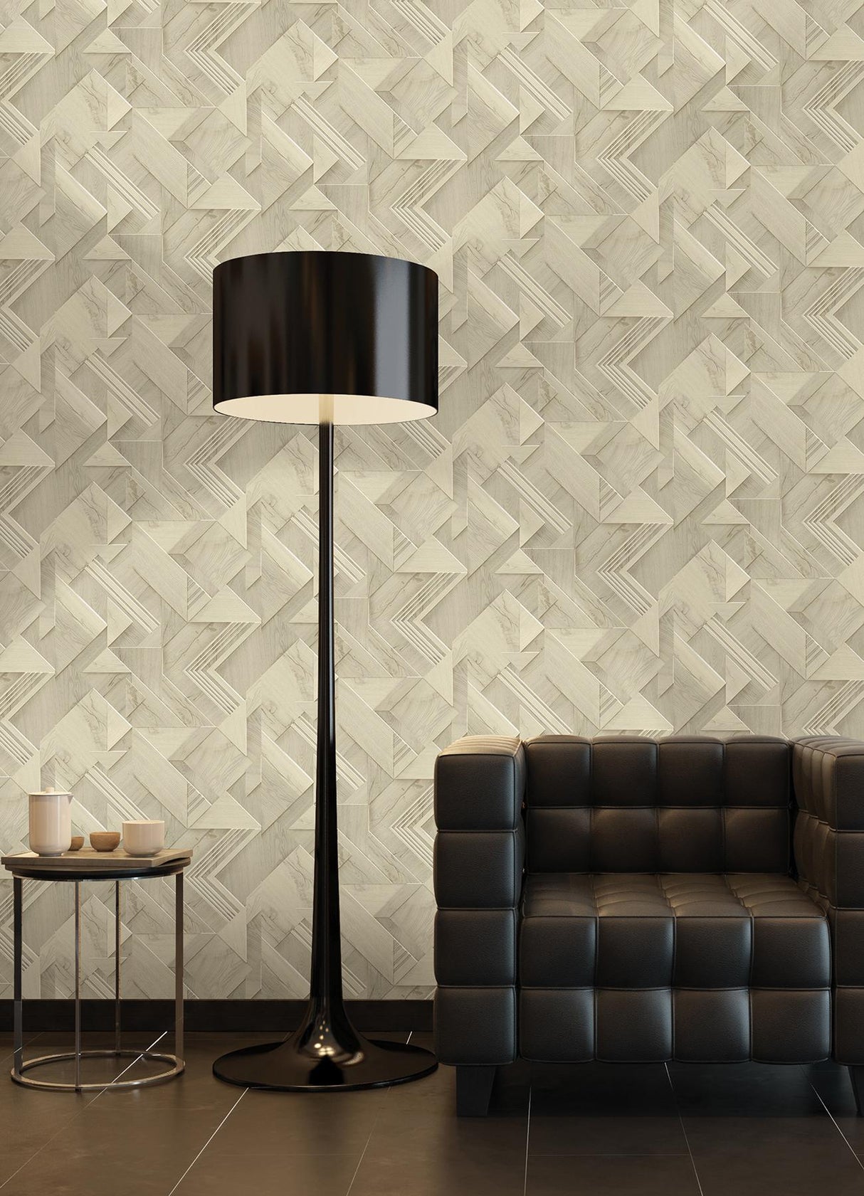 Advantage Cassian Taupe Wood Geo Wallpaper