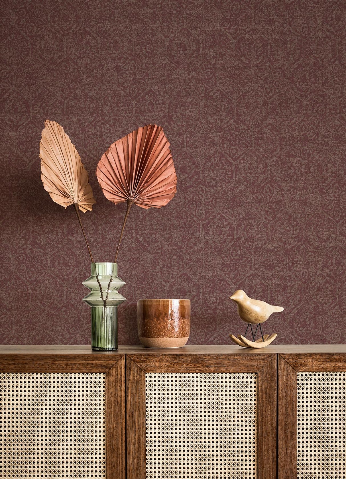 Advantage Edsel Maroon Geometric Wallpaper