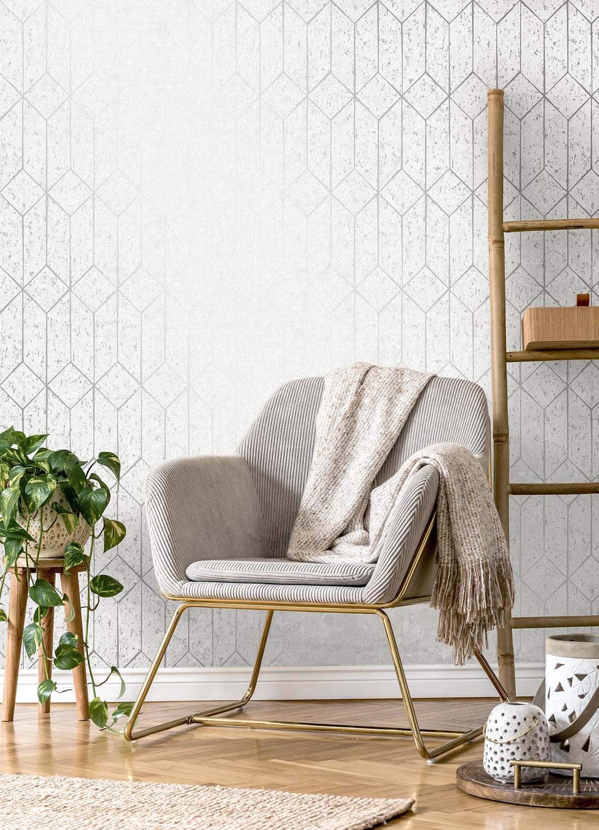 Advantage Hayden White Concrete Trellis Wallpaper