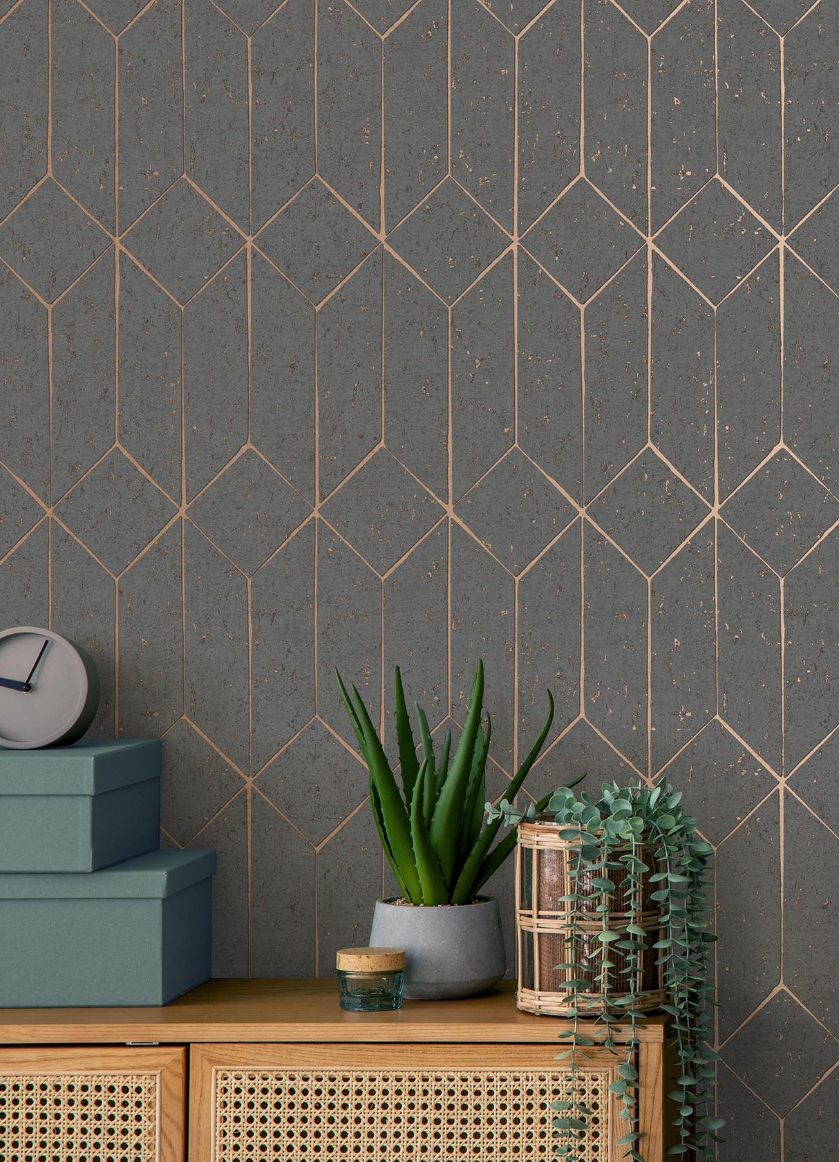 Advantage Hayden Charcoal Concrete Trellis Wallpaper