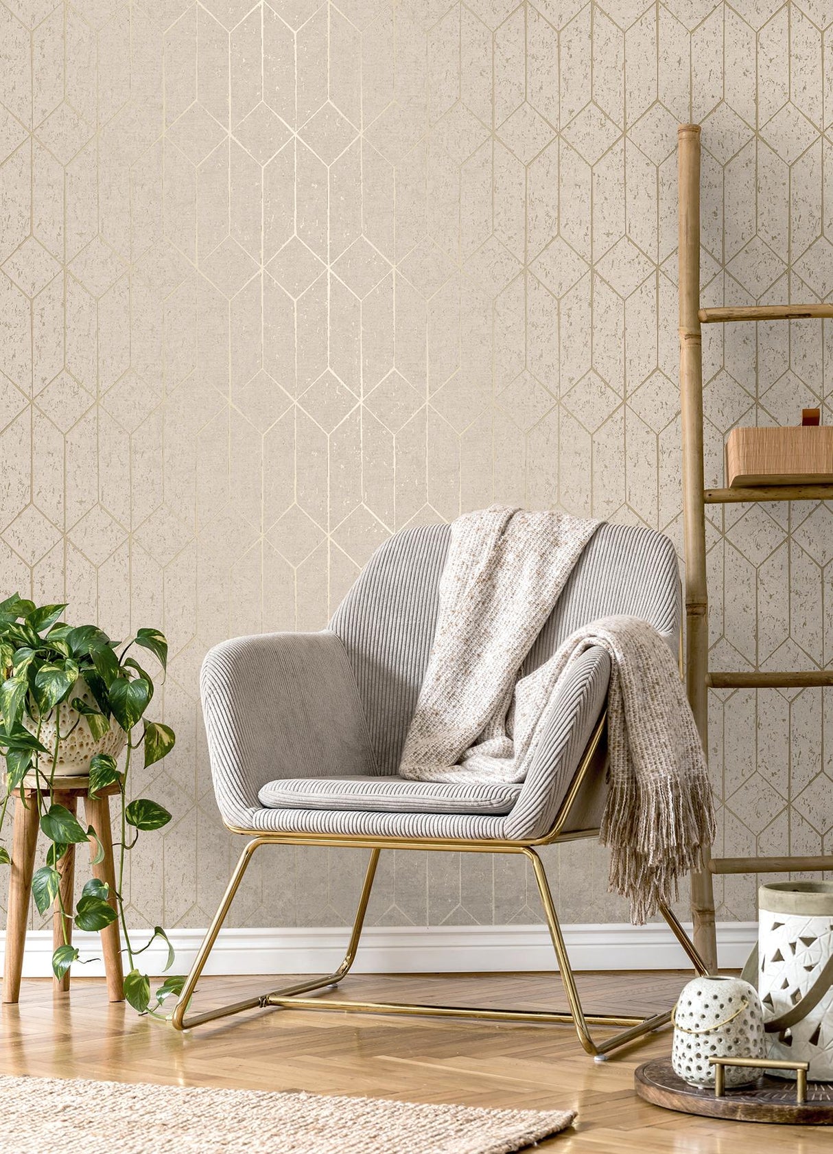 Advantage Hayden Bone Concrete Trellis Wallpaper