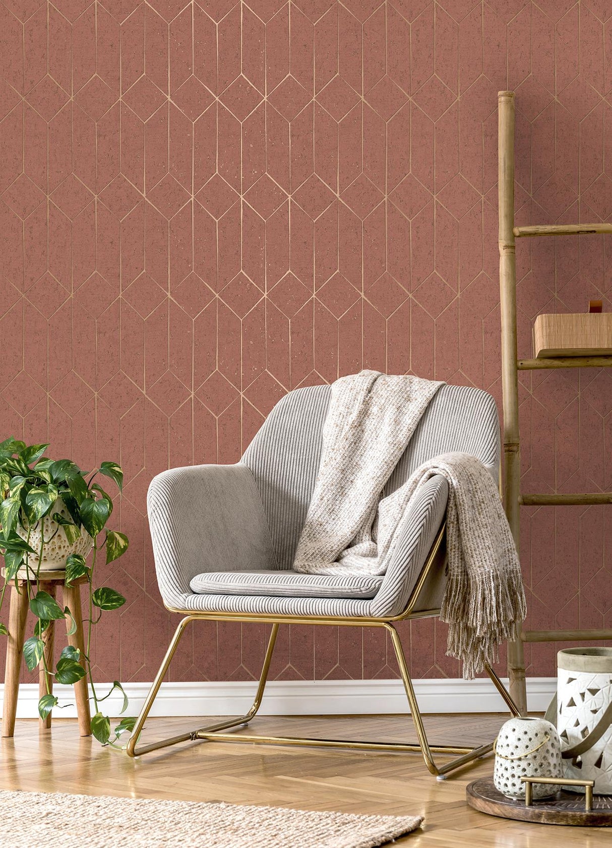 Advantage Hayden Raspberry Concrete Trellis Wallpaper