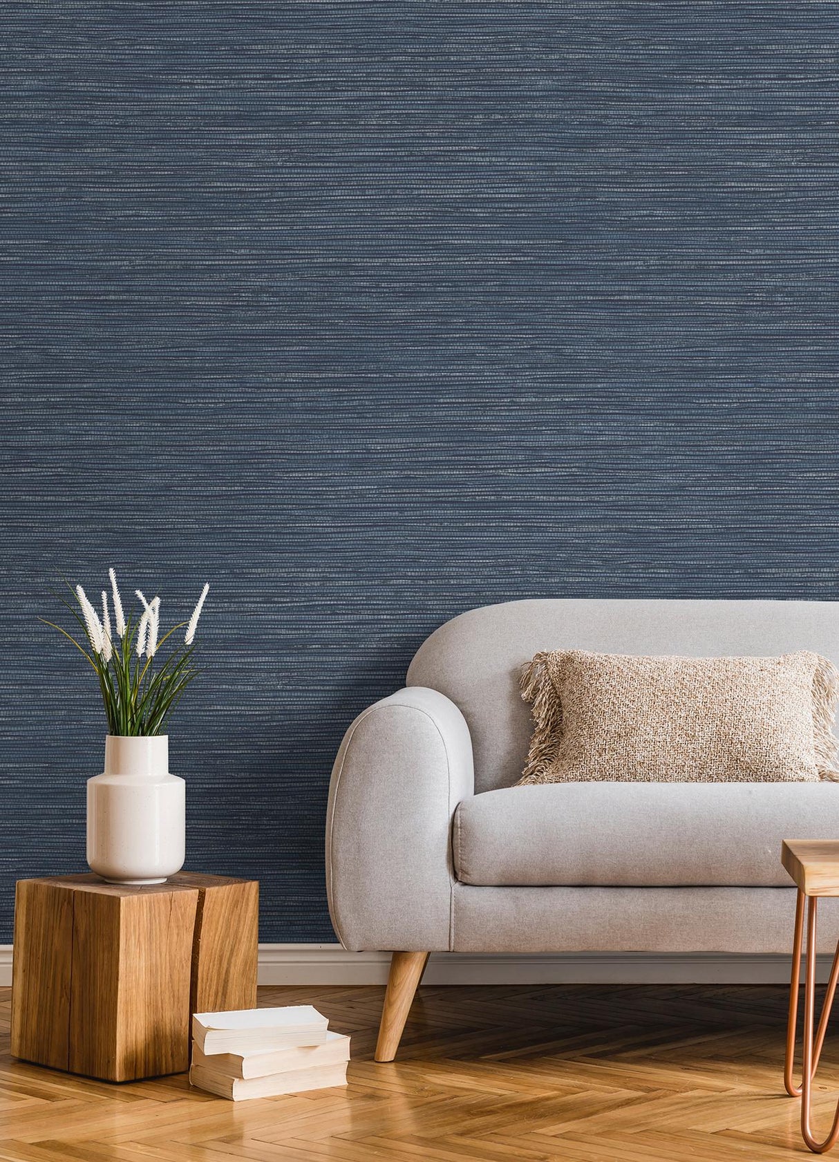 Advantage Alton Indigo Faux Grasscloth Wallpaper