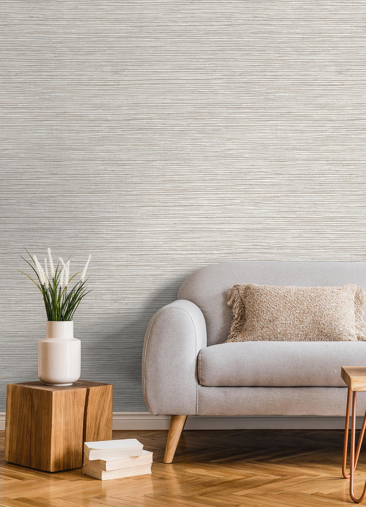 Advantage Alton Light Grey Faux Grasscloth Wallpaper
