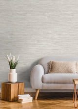 Advantage Alton Light Grey Faux Grasscloth Wallpaper