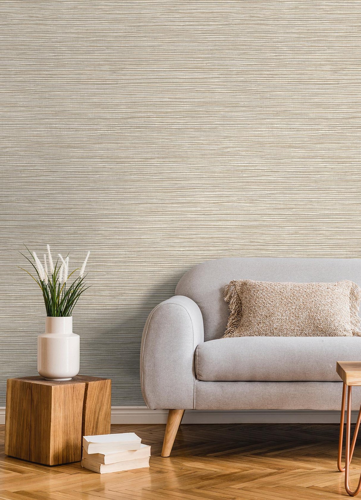 Advantage Alton Taupe Faux Grasscloth Wallpaper