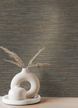 Advantage Alton Black Faux Grasscloth Wallpaper