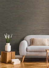 Advantage Alton Black Faux Grasscloth Wallpaper
