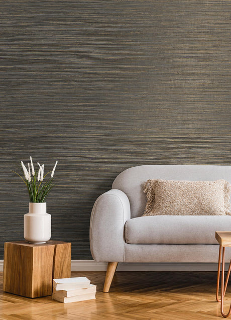 Advantage Alton Black Faux Grasscloth Wallpaper