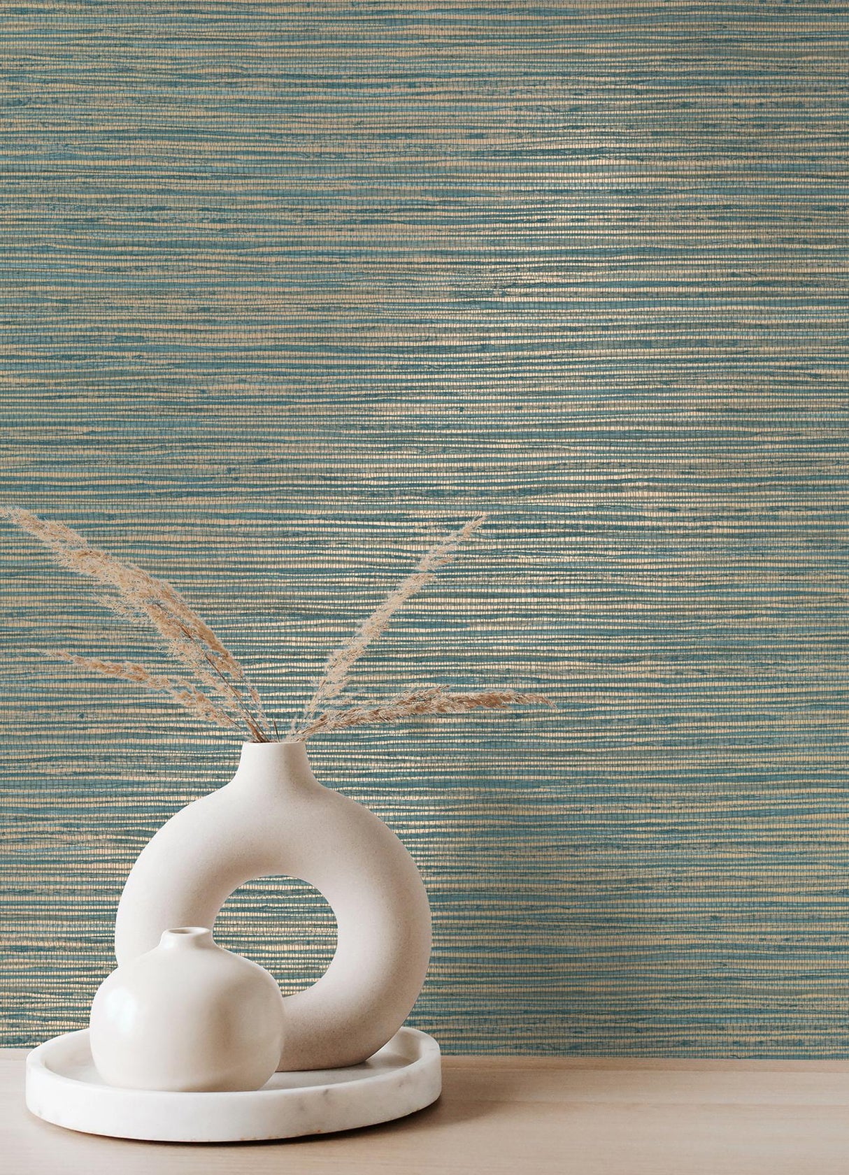 Advantage Alton Teal Faux Grasscloth Wallpaper
