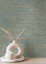 Advantage Alton Teal Faux Grasscloth Wallpaper