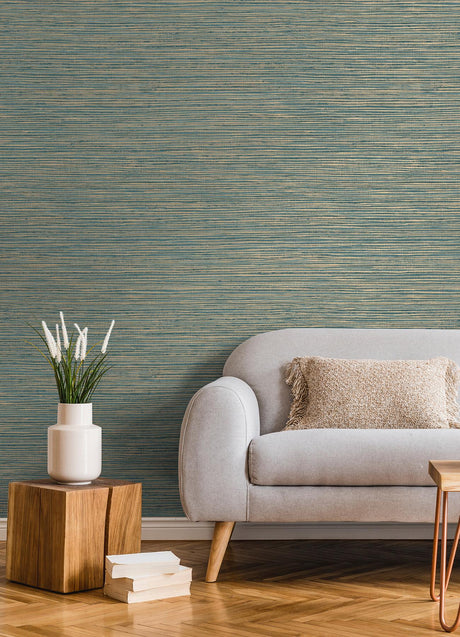 Advantage Alton Teal Faux Grasscloth Wallpaper