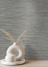 Advantage Alton Grey Faux Grasscloth Wallpaper