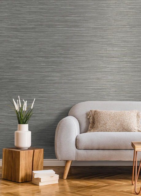 Advantage Alton Grey Faux Grasscloth Wallpaper