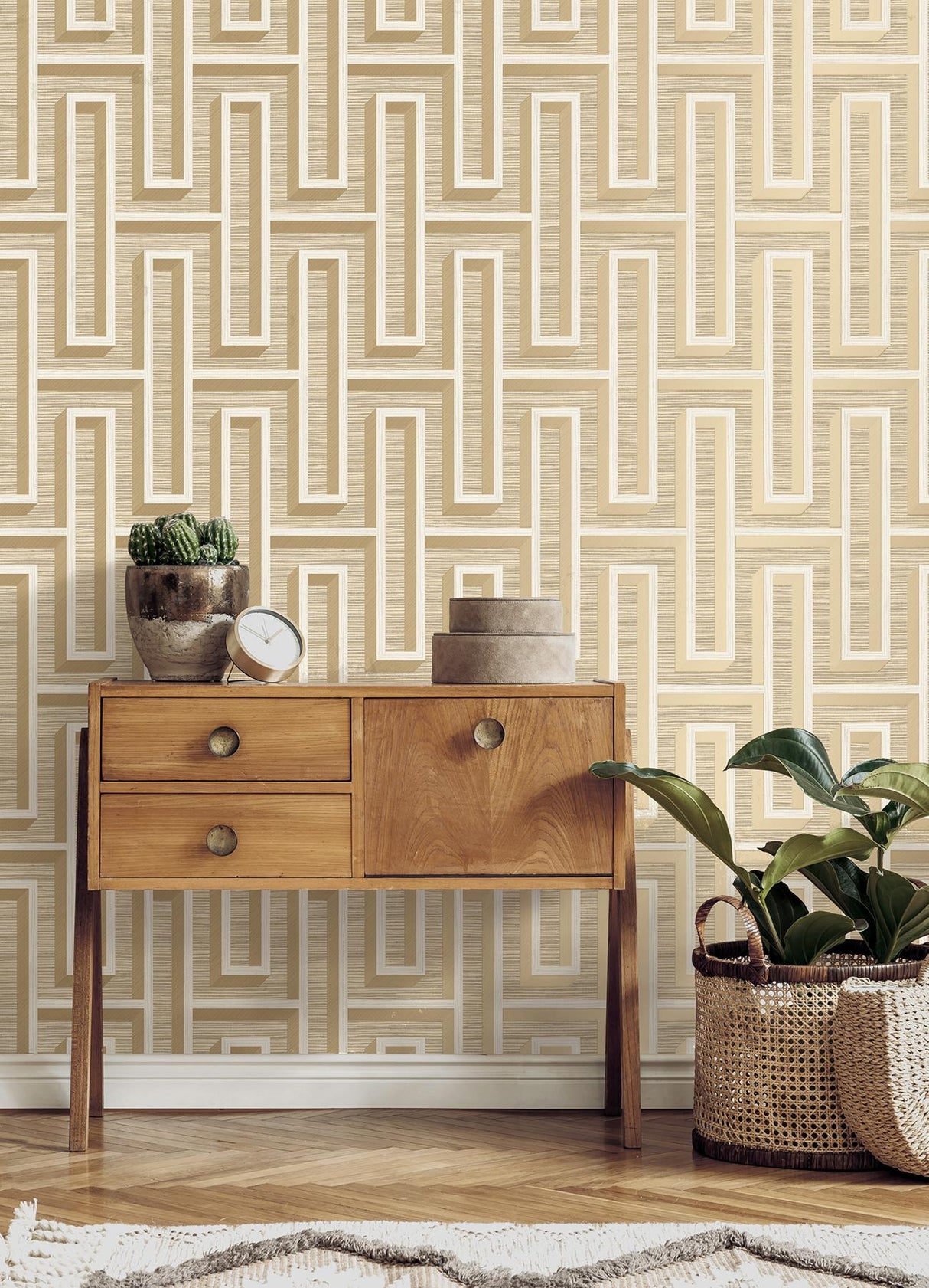 Advantage Henley Wheat Geometric Grasscloth Wallpaper