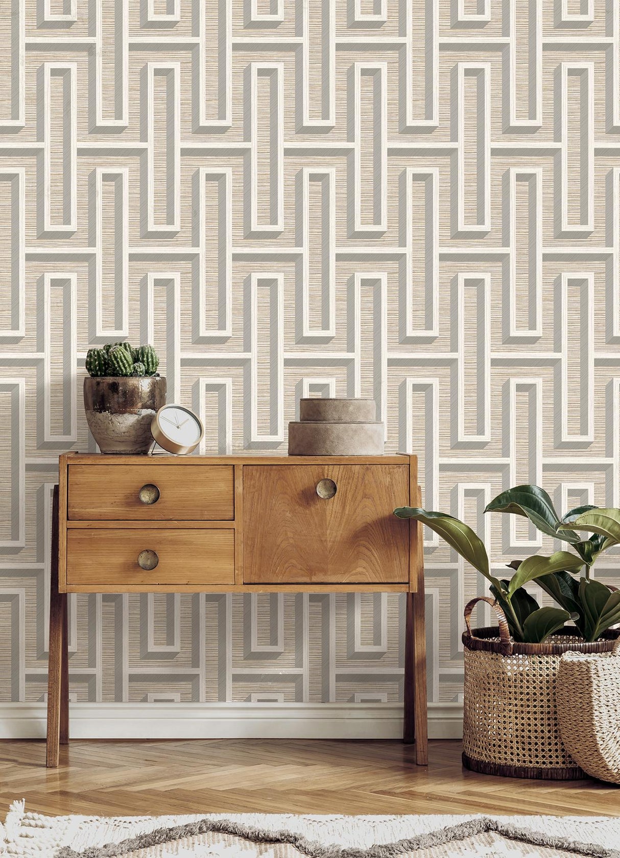 Advantage Henley Taupe Geometric Grasscloth Wallpaper