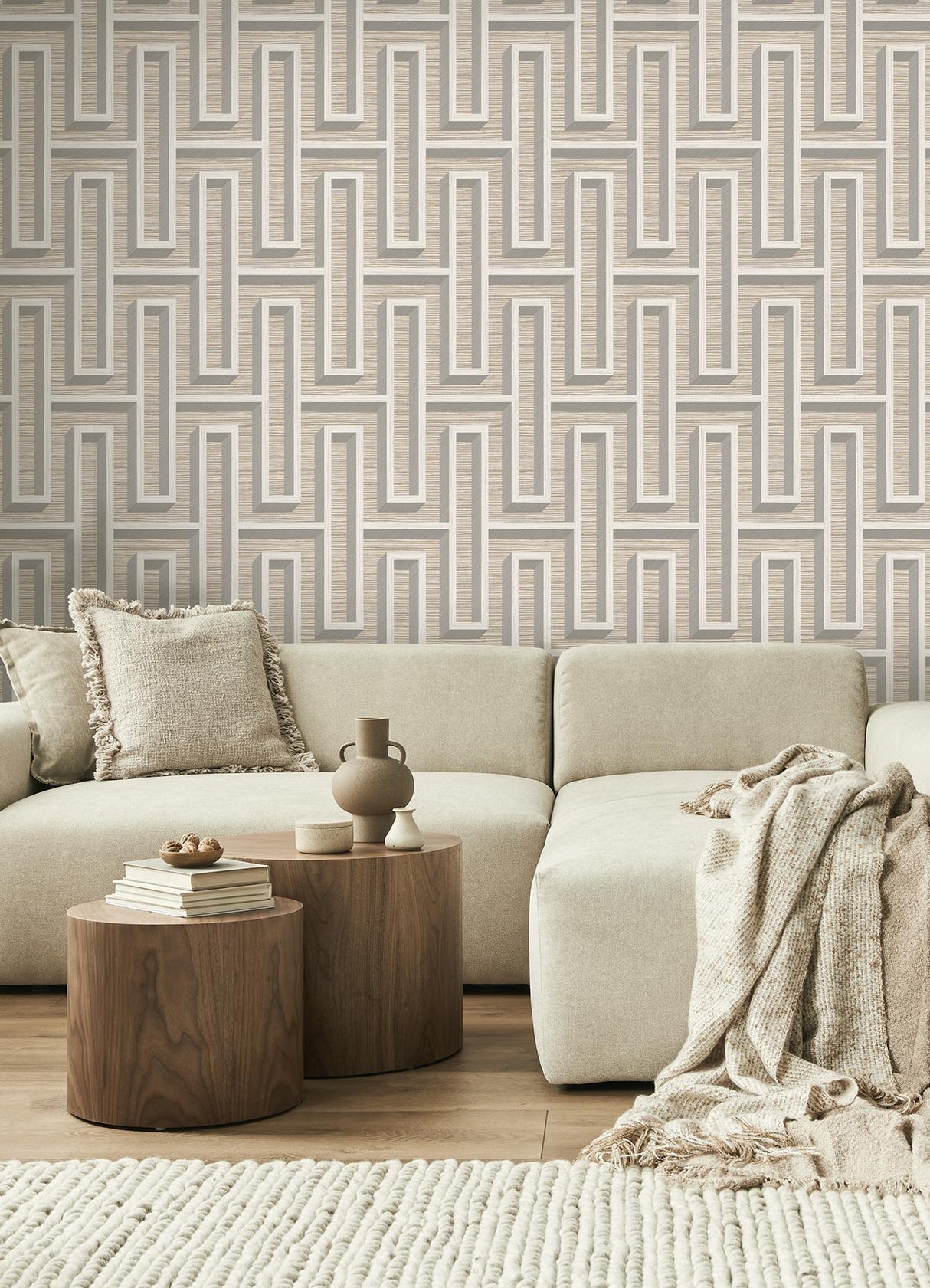 Advantage Henley Taupe Geometric Grasscloth Wallpaper