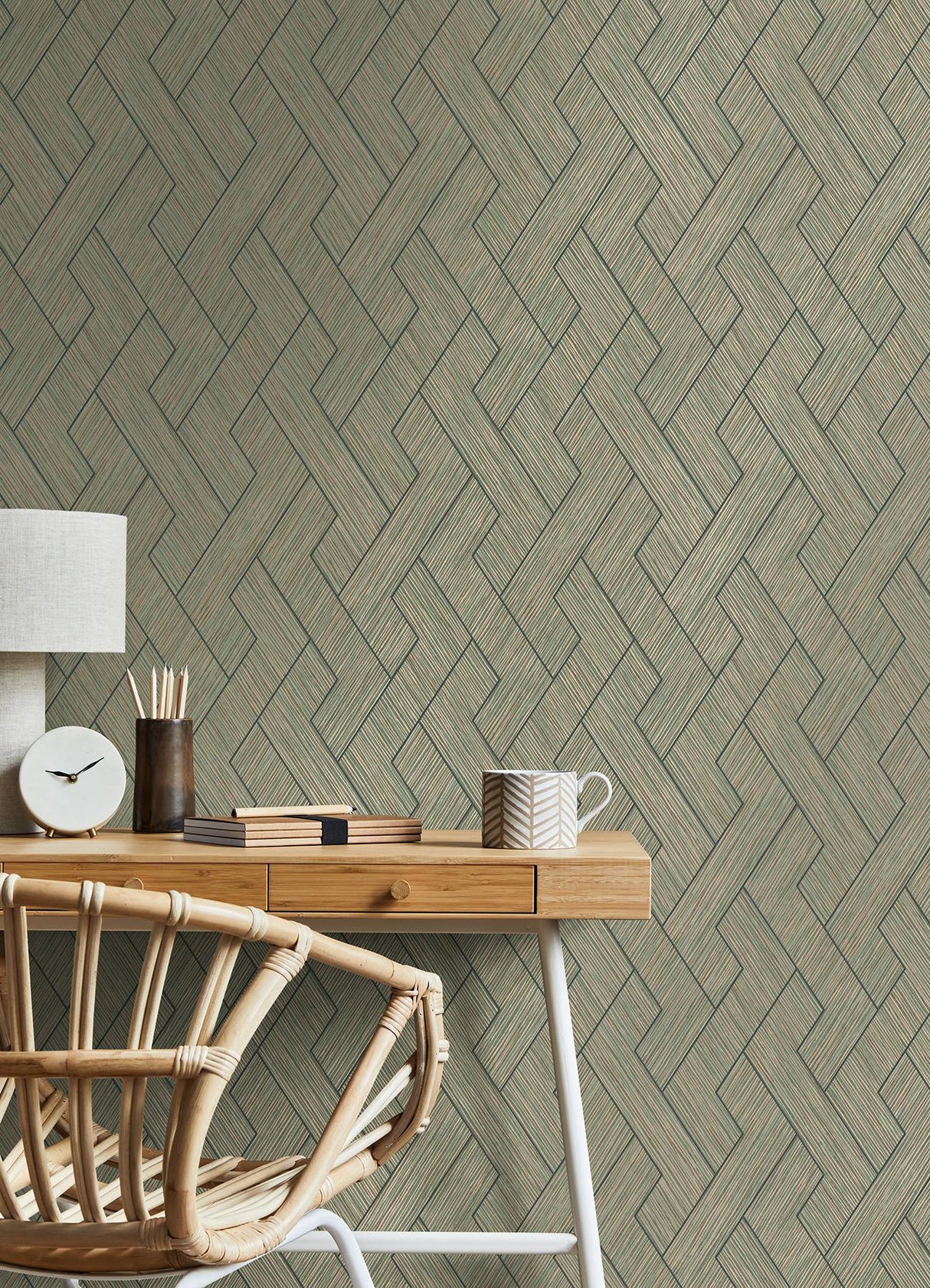 Advantage Ember Copper Geometric Basketweave Wallpaper