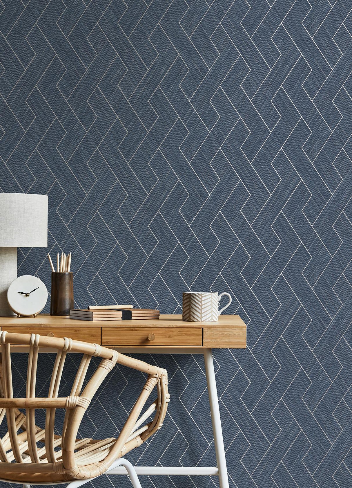 Advantage Ember Indigo Geometric Basketweave Wallpaper