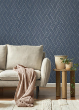 Advantage Ember Indigo Geometric Basketweave Wallpaper
