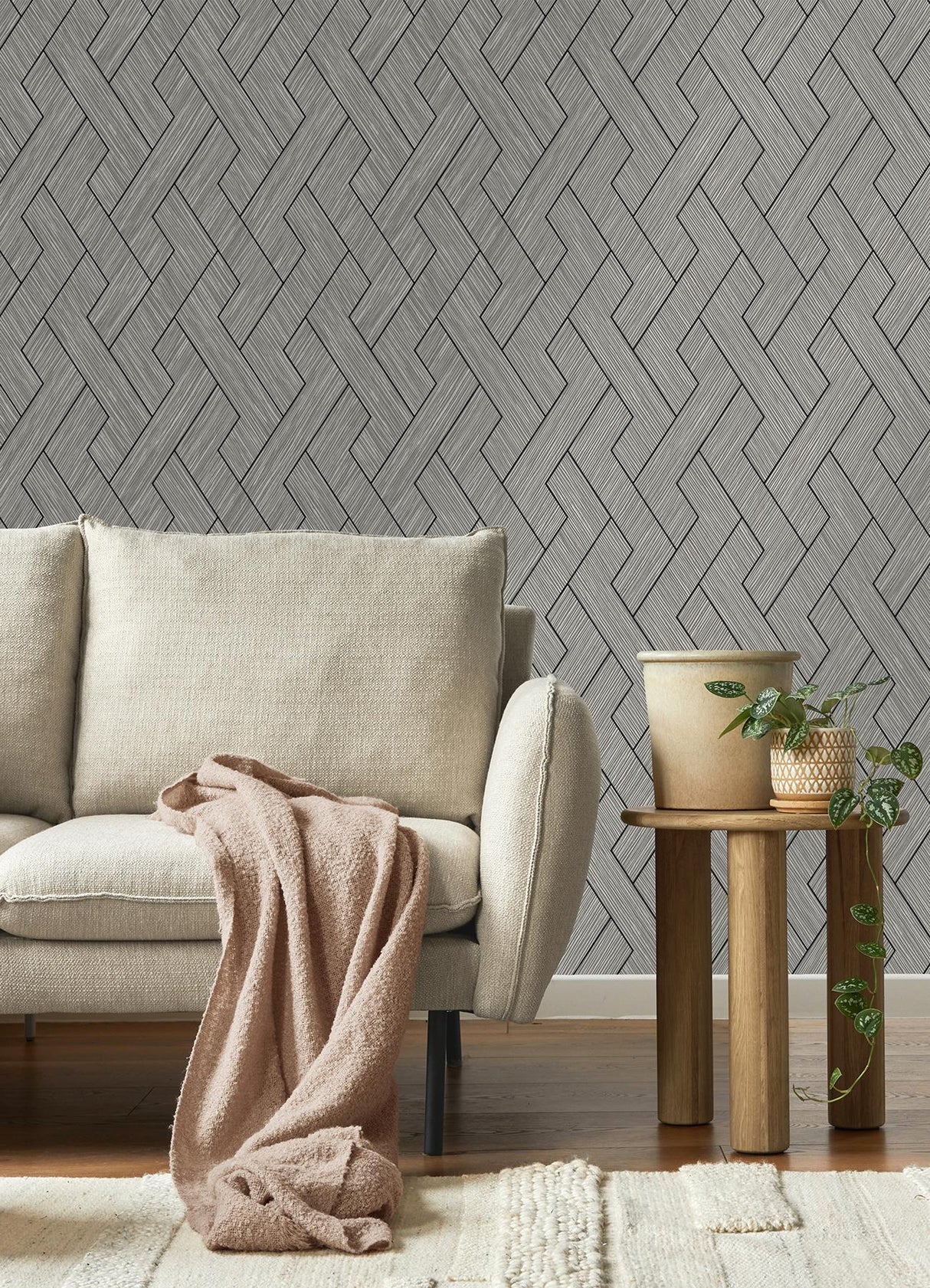 Advantage Ember Grey Geometric Basketweave Wallpaper