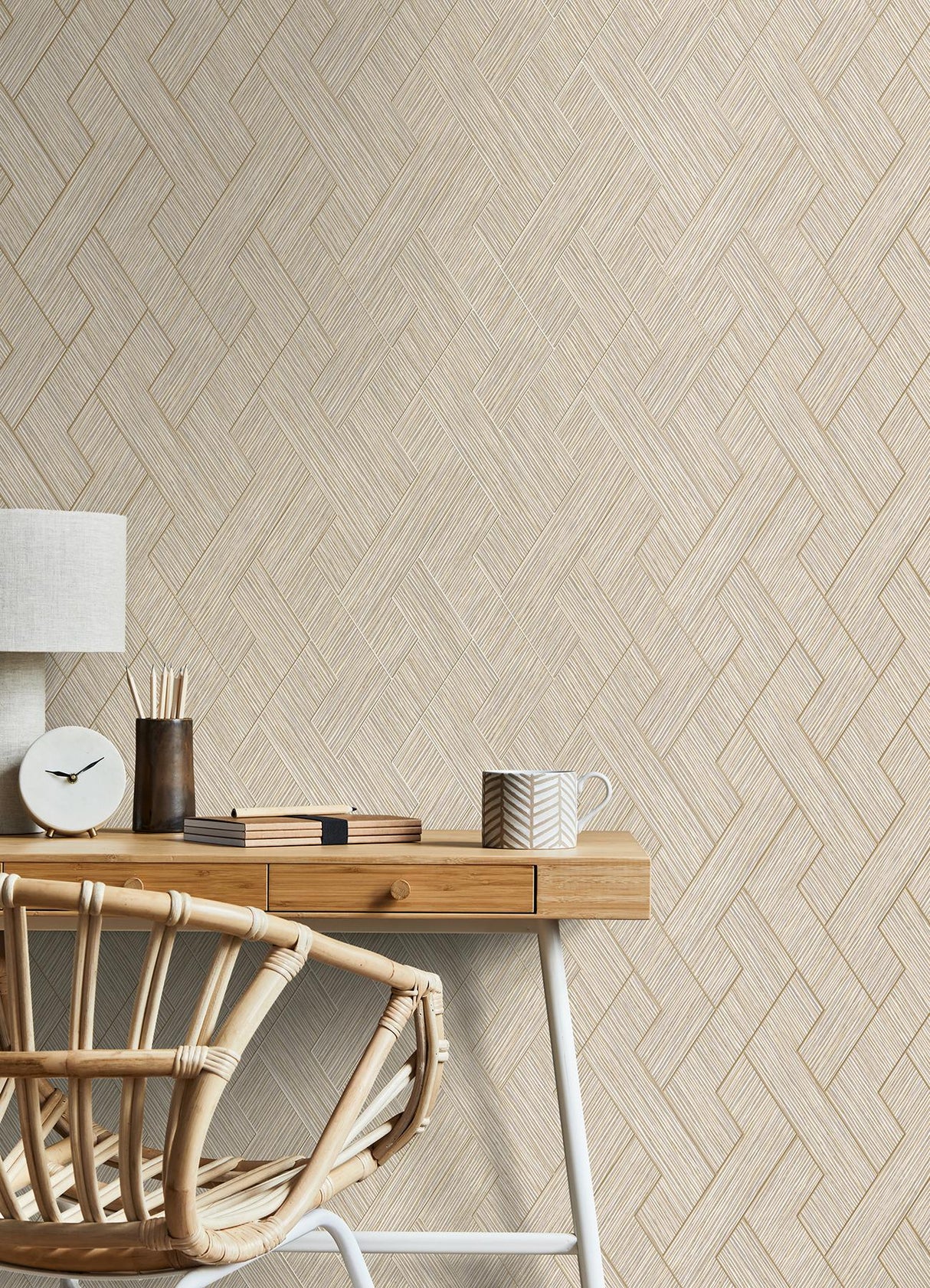 Advantage Ember Taupe Geometric Basketweave Wallpaper