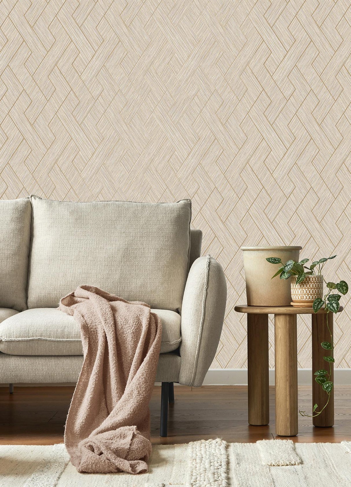 Advantage Ember Taupe Geometric Basketweave Wallpaper