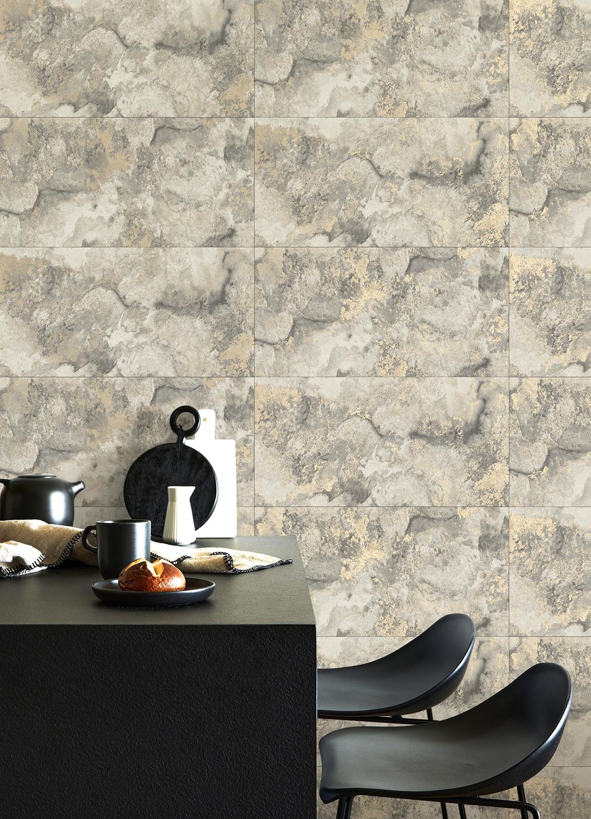Advantage Aria Light Grey Marbled Tile Wallpaper