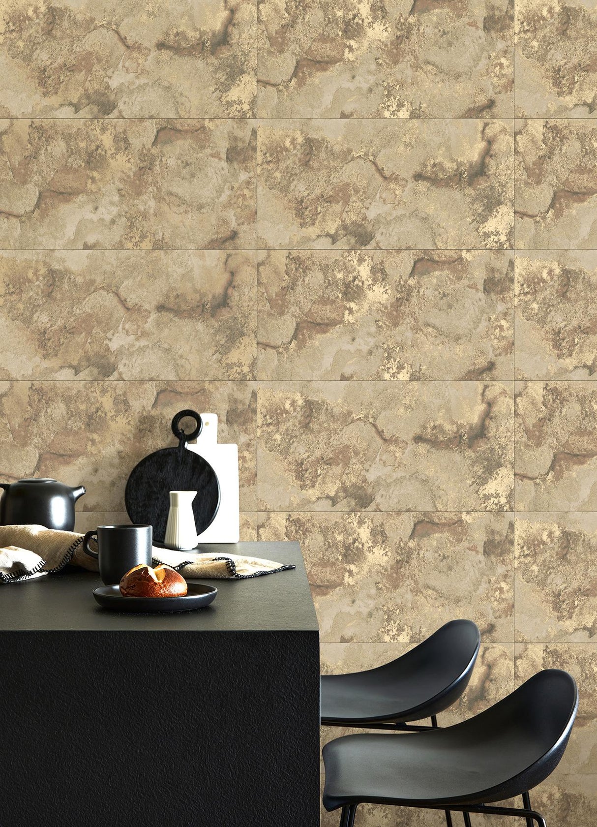 Advantage Aria Light Brown Marbled Tile Wallpaper