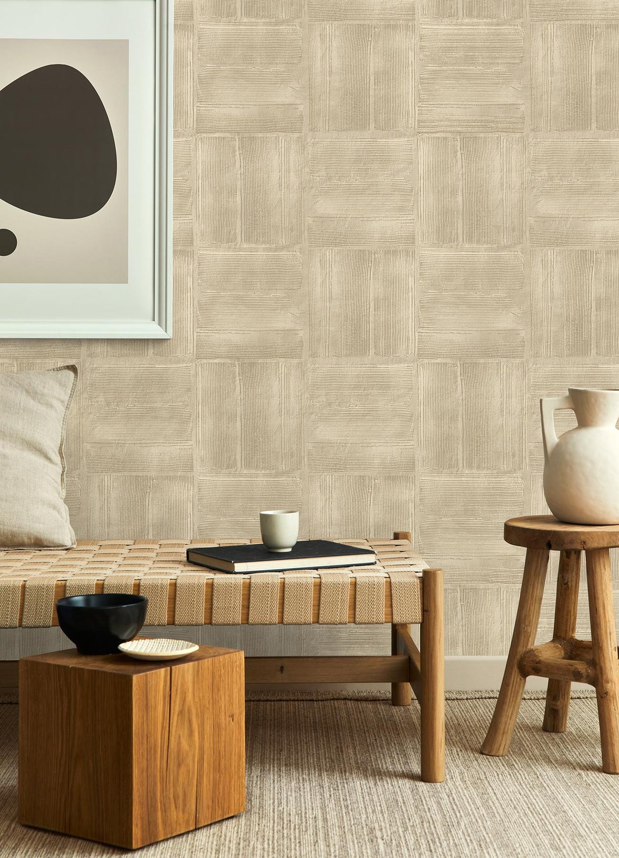 Advantage Jasper Neutral Block Texture Wallpaper
